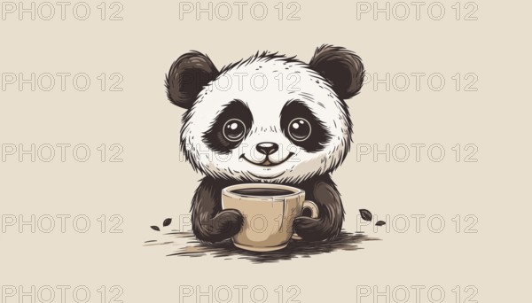 Vintage Hipster Retro Panda Coffee Mug Logo - A Combination Of Classic And Trendy Styles Featuring A Panda Design On A Coffee Mug. Perfect For Hipster Coffee Lovers, AI generated