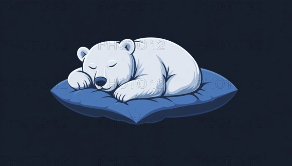 Sleepy White Polar Bear Resting On A Blue Pillow Logo Template With A Lazy And Relaxed Appearance. Perfect For Branding, AI generated