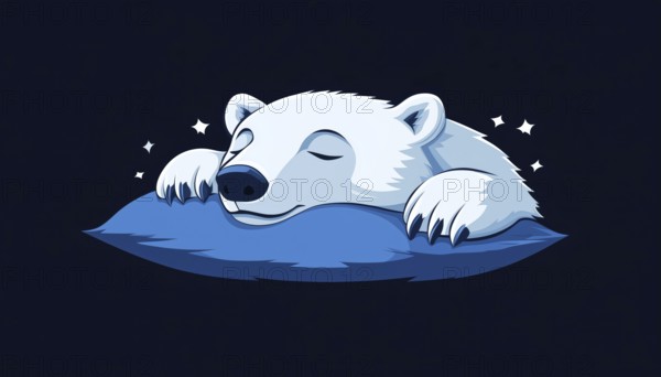 Relaxed White Polar Bear Sleeping On A Blue Pillow: Logo Template Inspired By Laziness And Cosiness, Ready For Customization, AI generated