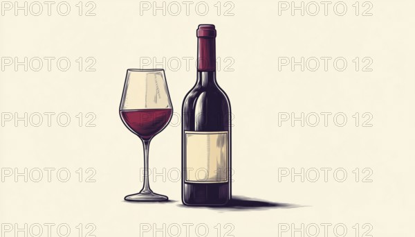 Continuous Wine Bottle And Wine Glass Design: A Seamless Composition Of A Bottle And Glass In A Continuous And Elegant Form, AI generated