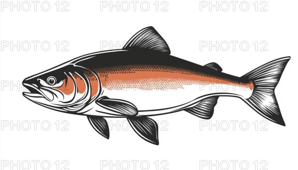Download Salmon Fish Logo Seafood Label Badge Sticker - A Downloadable Sticker Featuring A Badge With A Logo Of A Salmon Fish, Ideal For Seafood Products, AI generated