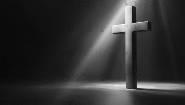 Simple Gray Christian Cross On A Light Background: A Minimalistic Depiction Of The Christian Symbol In Neutral Colors. Classic And Elegant Design, AI generated