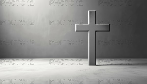 Simple Gray Christian Cross On A Light Background: A Minimalistic Representation Of Christian Faith In Grayscale. Classic And Serene Design, AI generated