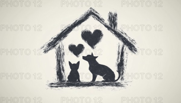 Artistic Representation Of Love For Dogs And Cats In A Mono Logo Design For Pet House, AI generated