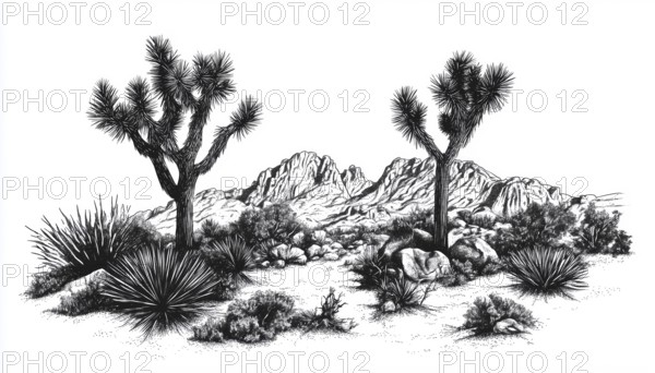 Souvenirs Featuring Joshua Tree National Park Mono Design Available For Purchase - Badge, Patch, T-Shirt, Sticker, And More!, AI generated