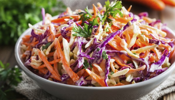 Close-Up Of Coleslaw Salad In A Bowl: Fresh And Colorful Cabbage And Carrot Salad Known As Lahana Salatasi In Turkish Cuisine, AI generated
