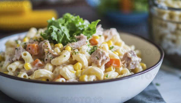 Delicious Homemade Macaroni Salad With Trivelle Pasta, Tuna, Vegetables, And Creamy Dressing: A Perfect Summer Side Dish For Any Meal, AI generated