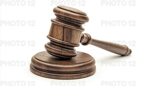 Wooden Judge'S Gavel Hammer For Adjudication On White Background With Stand - Symbolizing Law And Justice In Auctions, AI generated