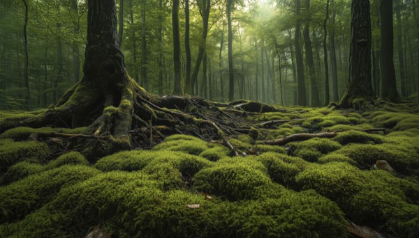 European Forest Ground Cover: Moss & Branches Intertwined In Nature'S Harmony, Creating A Lush & Vibrant Tapestry On The Forest Floor, AI generated