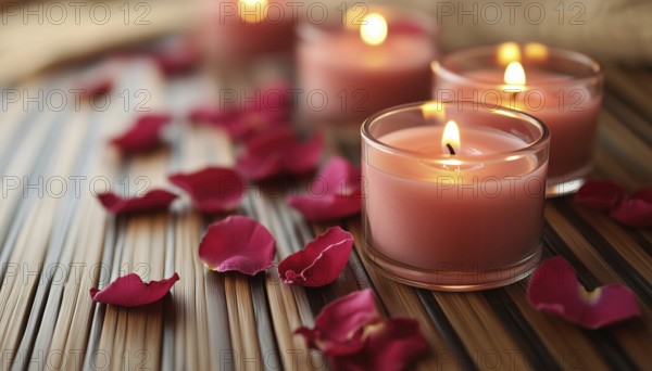 Relaxing Atmosphere: Candlelight And Petals Of Roses - Create A Serene Environment With Spa Candles And Rose Petals, AI generated