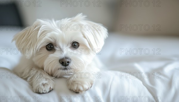 Adorable Maltese Puppy: A Petite Pup In A Stylish Setting. A Portrait Of A Small Dog In A Bright, Trendy Environment, AI generated