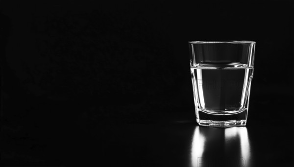 Clear Drinking Container Placed On A Dark Surface. Transparent Glass Resting On A Black Background. Empty Glass Container Against Black Background, AI generated