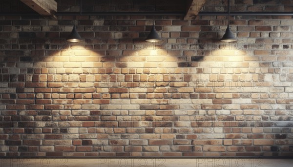 Vintage Interior Room Featuring Rustic Brick Wall And Three Classic Light Fixtures. Classic Charm And Timeless Elegance In A Cozy Space, AI generated