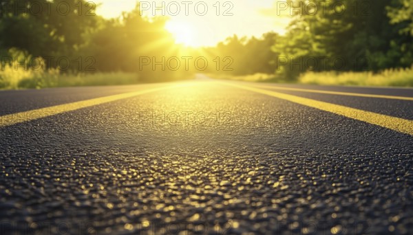 Sunny Day On A Hot Black Road -The Bright Sun Shining Down On A Pavement, Making It Warm And Inviting For A Stroll, AI generated