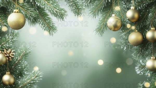 Green And Golden Pine Branches For Sale In Christmas Xmas Holiday Web, Perfect For Decorating During The Festive Season, AI generated