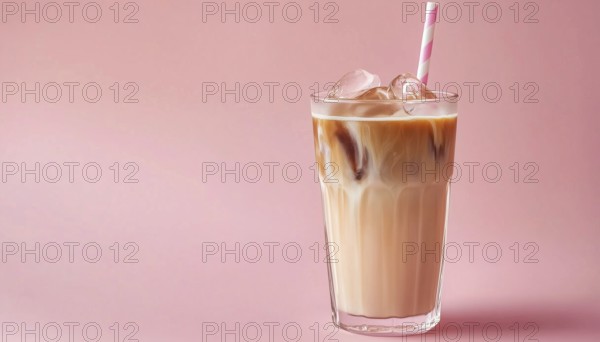 Refreshing Pink Glass Of Iced Coffee Milk. Delicious Cold Beverage To Enjoy On A Hot Day. Perfect Drink For A Summer Treat, AI generated