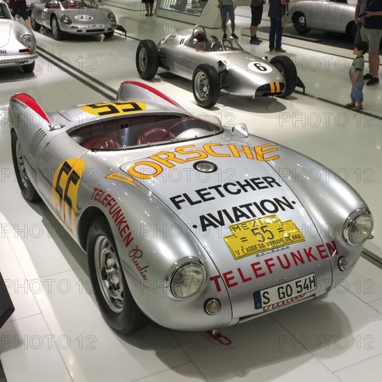 Porsche Spyder 550 with aluminium body from 1954 for Carrera Panamericana car race, Porsche Museum Stuttgart, Baden-Württemberg, Germany