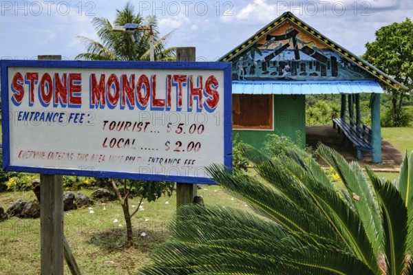 Entrance to the Palau Register of Historic Places listed archaeological site Badrulchau with ancient stone monoliths Stone Monoliths in the sub-state of Ngarchelong on Babeldaob Island, Babeldaob, Republic of Palau