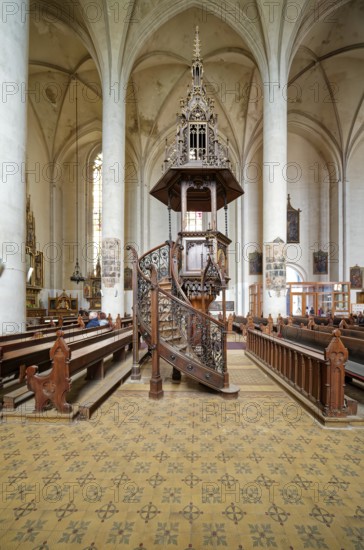 Pulpit, Historic Catholic Parish Church of St. Nicholas and Elisabeth, interior, interior, church square, Cheb, Cheb, Egerland, Bohemia, Czech Republic, Czech Republic