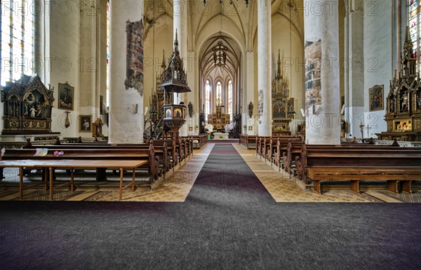 Historic Catholic parish church of St. Nicholas and Elisabeth, interior, interior, church square, Cheb, Cheb, Egerland, Bohemia, Czech Republic, Czech Republic