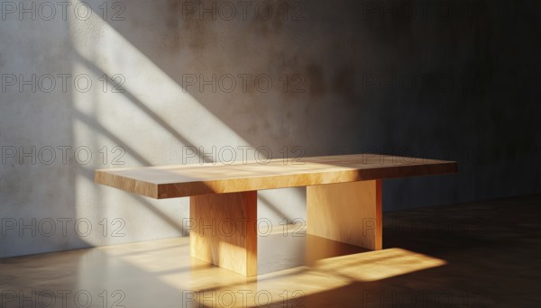 Brown Table With Sun Reflection: Ideal For Showcasing Products. Enhance Your Product Presentation With This Stylish And Sunlit Display Surface, AI generated