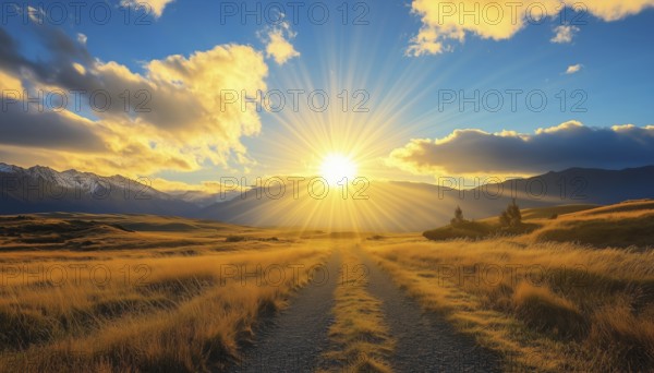 Sunny Skies Illuminate Stunning New Zealand Landscape: A Radiant Day Under The Clear Blue Sky In The Land Down Under, AI generated