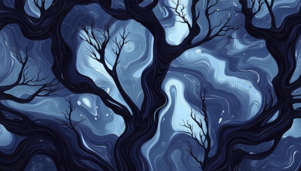 Elegant Design Featuring Tree Branches In A Stylish Pattern. Artistic Drawing Of Water Element Incorporated In The Design, AI generated