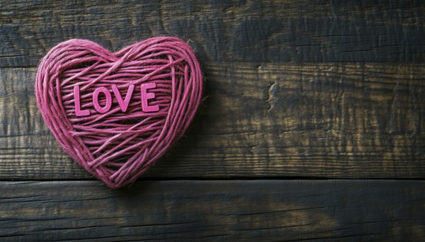 Vintage Wooden Heart-Shaped Pink Clew With The Word Love - A Charming And Romantic Decor Piece For Any Space, AI generated