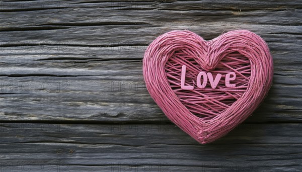 Vintage Wooden Heart-Shaped Pink Clew With Love Word - A Charming And Romantic Decorative Piece For Your Home, AI generated