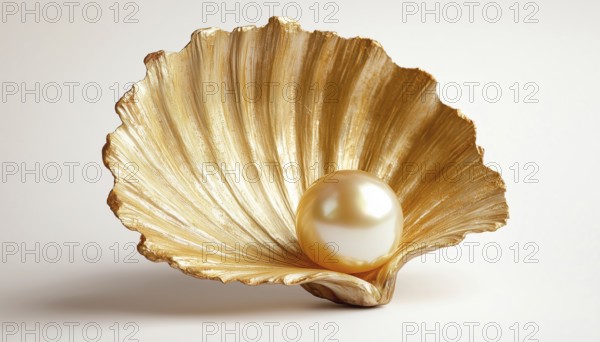 White Background Accentuated By A Golden Pearl Shell - This Description Highlights The Stunning Contrast Between The White Background And The Elegant Golden Pearl Shell, AI generated