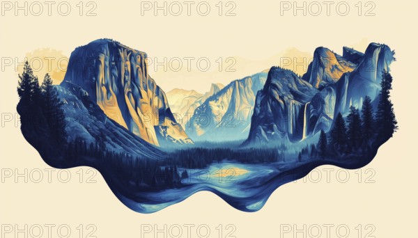 Captivating Yosemite National Park Artwork For Badges, T-Shirts, And Tees: A Unique Collection Of Abstract Designs. Enhance Your Wardrobe With Nature, AI generated