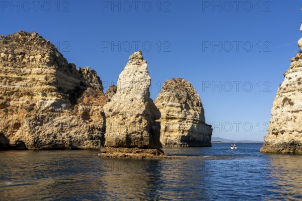 Ponta da Piedade rocky coast, rugged coastal landscape, right next to the centre of Lagos, in the west of the Algarve, Portugal