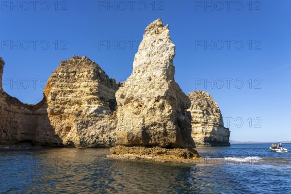 Ponta da Piedade rocky coast, rugged coastal landscape, right next to the centre of Lagos, in the west of the Algarve, Portugal