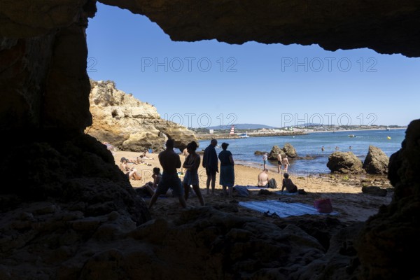 Beaches on the rocky coast of Ponta da Piedade, rugged coastal landscape, right next to Lagos town centre, in the west of the Algarve, Portugal