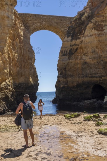 Beaches on the rocky coast of Ponta da Piedade, rugged coastal landscape, right next to Lagos town centre, in the west of the Algarve, Portugal