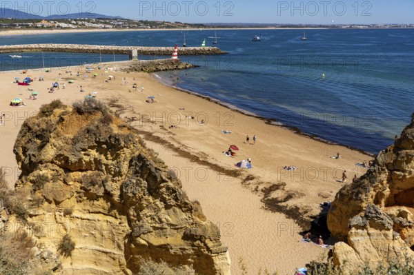 Beaches on the rocky coast of Ponta da Piedade, rugged coastal landscape, right next to Lagos town centre, in the west of the Algarve, Portugal