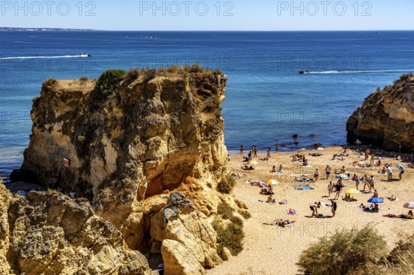 Beaches on the rocky coast of Ponta da Piedade, rugged coastal landscape, right next to Lagos town centre, in the west of the Algarve, Portugal