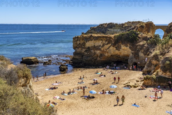 Beaches on the rocky coast of Ponta da Piedade, rugged coastal landscape, right next to Lagos town centre, in the west of the Algarve, Portugal