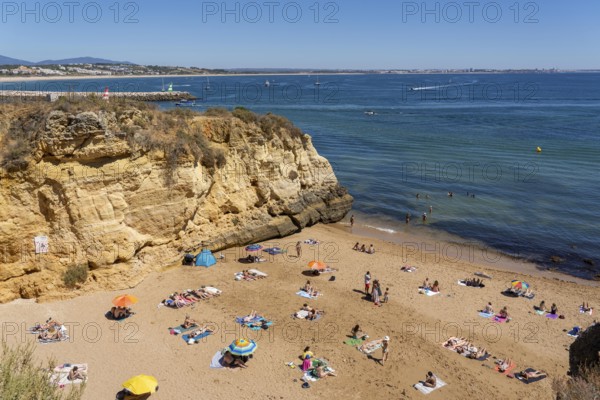 Beaches on the rocky coast of Ponta da Piedade, rugged coastal landscape, right next to Lagos town centre, in the west of the Algarve, Portugal