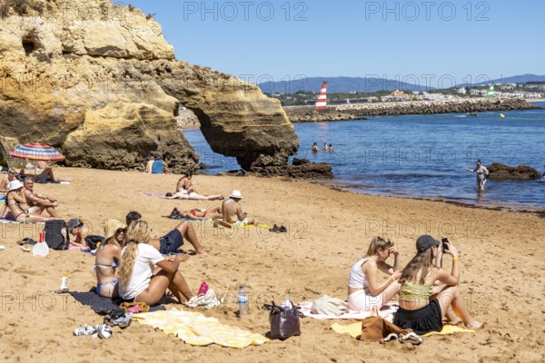 Beaches on the rocky coast of Ponta da Piedade, rugged coastal landscape, right next to Lagos town centre, in the west of the Algarve, Portugal