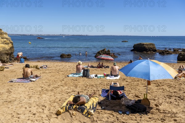 Beaches on the rocky coast of Ponta da Piedade, rugged coastal landscape, right next to Lagos town centre, in the west of the Algarve, Portugal