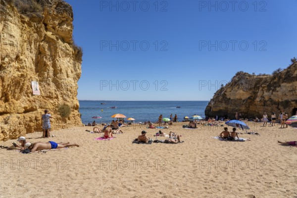 Beaches on the rocky coast of Ponta da Piedade, rugged coastal landscape, right next to Lagos town centre, in the west of the Algarve, Portugal