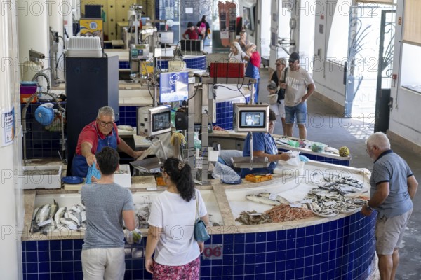 The central market, market hall, Mercado Municipal de Lagos, on three floors, offering all kinds of food, fish hall, of Lagos, in the west of the Algarve, Portugal