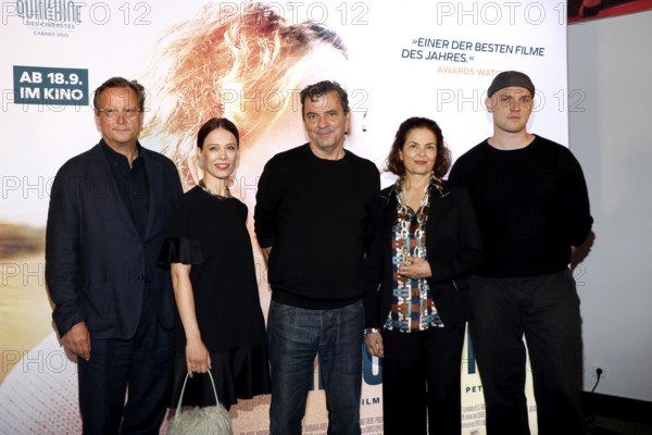 Matthias Brandt, Paula Beer, director Christian Petzold, Barbara Auer and Enno Trebs at the Berlin premiere of Miroirs No 3 at the Filmtheater am Friedrichshain in Berlin on 18.9.2025