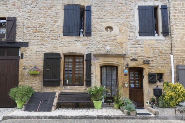 Renovated house facade, historic building, Marville, Renaissance village, Département Meuse, Grand Est, France
