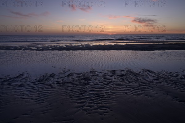 Sunset on the beach of the North Sea, Texel, North Holland, Netherlands