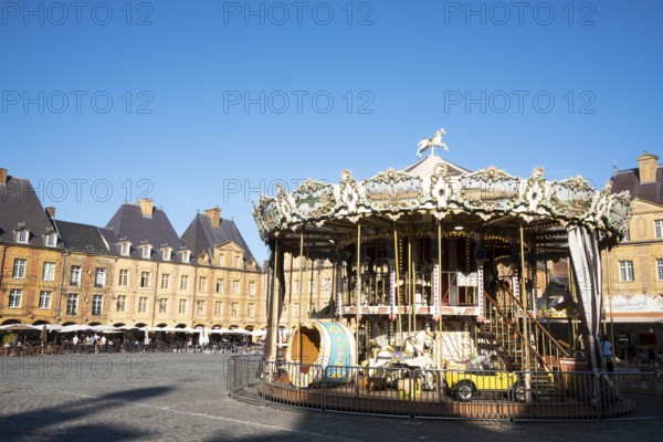 Children's carousel, Place Ducale, historic main square, Charleville-Mézières, Ardennes, Grand Est, France