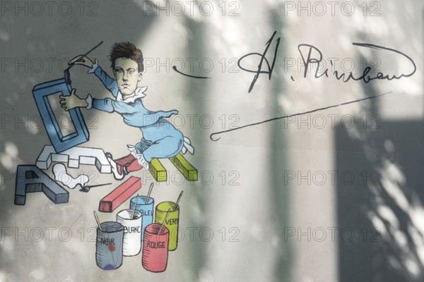 Arthur Rimbaud, poet, mural, Charleville-Mézières, Ardennes, Grand Est, France
