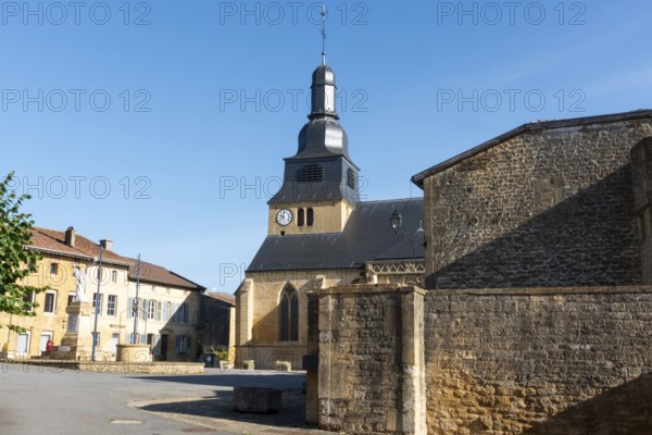 Village square, Saint-Nicolas church, Marville, Renaissance village, Département Meuse, Grand Est, France