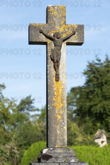 Christ, cross, Saint-Hilaire cemetery, Marville, Renaissance village, Département Meuse, Grand Est, France